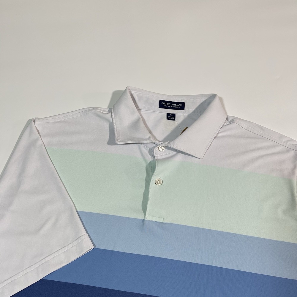 PETER MILLAR GREEN BLUE CORNWALL PERFORMANCE‎ CROWN CRAFTED POLO JERSEY MENS XL